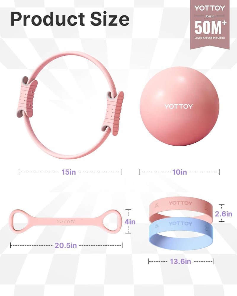YOTTOY Pilates Ring and Ball Set, Figure 8 Resistance Bands, Stretch Bands&Guide,Pilates Equipment Set for Beginners for Home Workouts Core Strength, Yoga, Physical Therapy & Rehab - Image 2